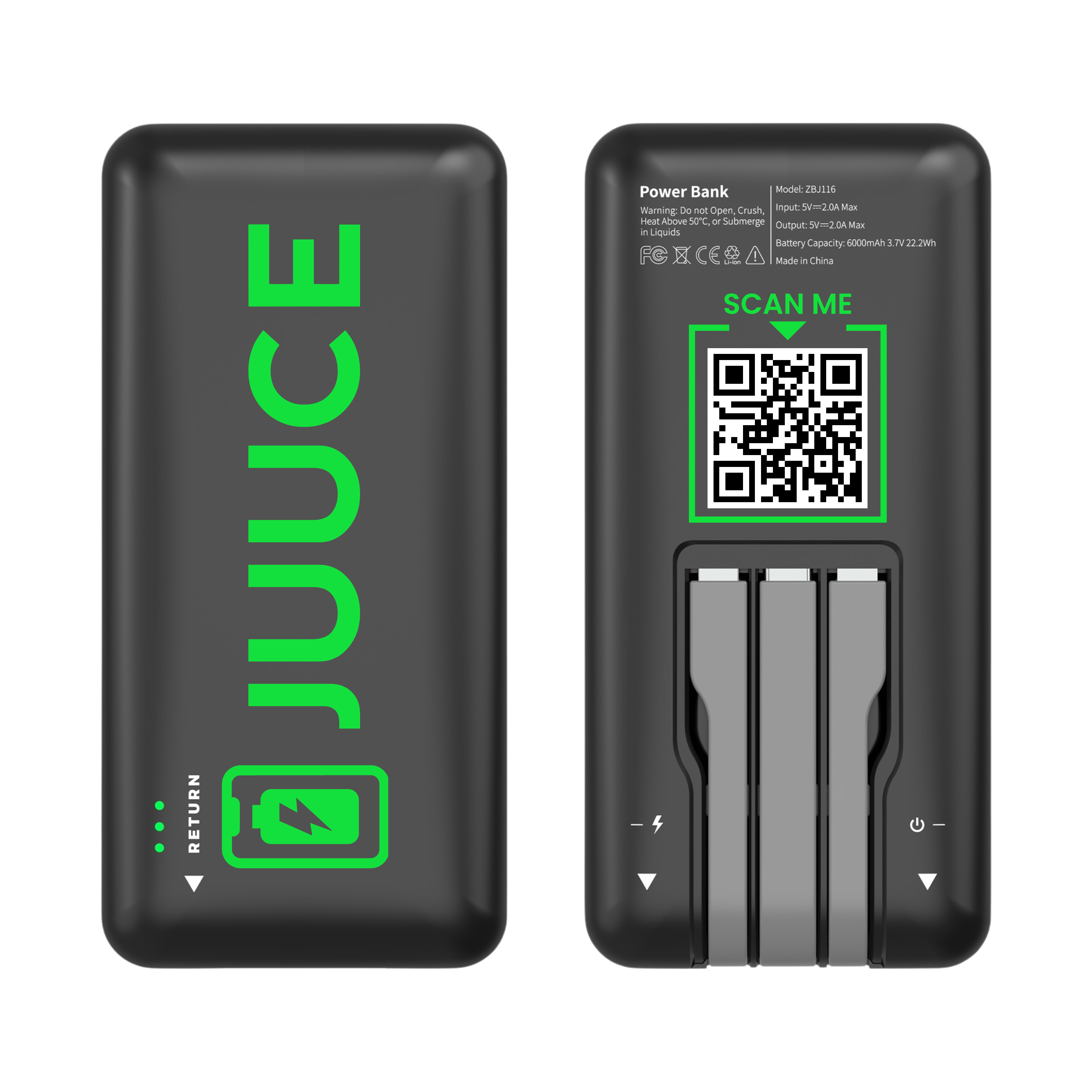 JUUCE bar portable charger front and back